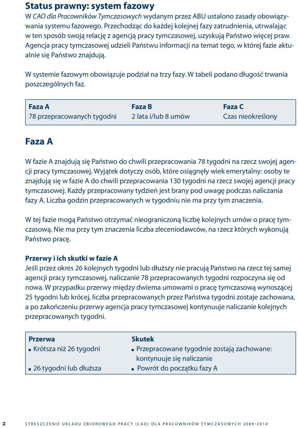 Agencja pracy tymczasowej udzieli Państwu informacji na temat tego, w której fazie aktualnie się Państwo znajdują. W systemie fazowym obowiązuje podział na trzy fazy.