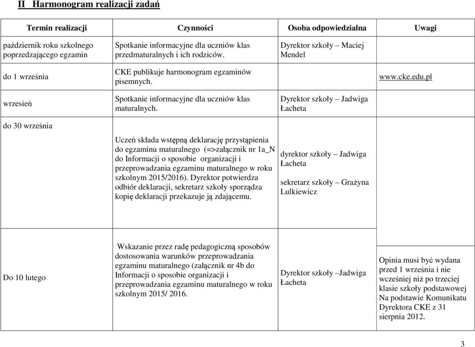 do 30 września Uczeń składa wstępną deklarację przystąpienia do egzaminu maturalnego (=>załącznik nr 1a_N do Informacji o sposobie organizacji i przeprowadzania egzaminu maturalnego w roku szkolnym