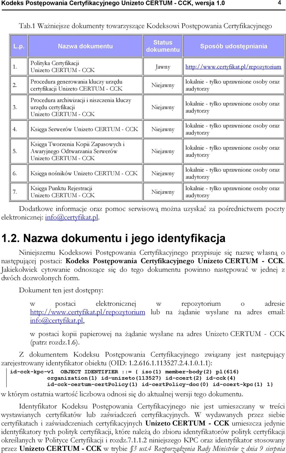 CCK Jawny Niejawny Niejawny 4. Księga Serwerów Unizeto CERTUM - CCK Niejawny 5. Księga Tworzenia Kopii Zapasowych i Awaryjnego Odtwarzania Serwerów Unizeto CERTUM - CCK Niejawny 6.