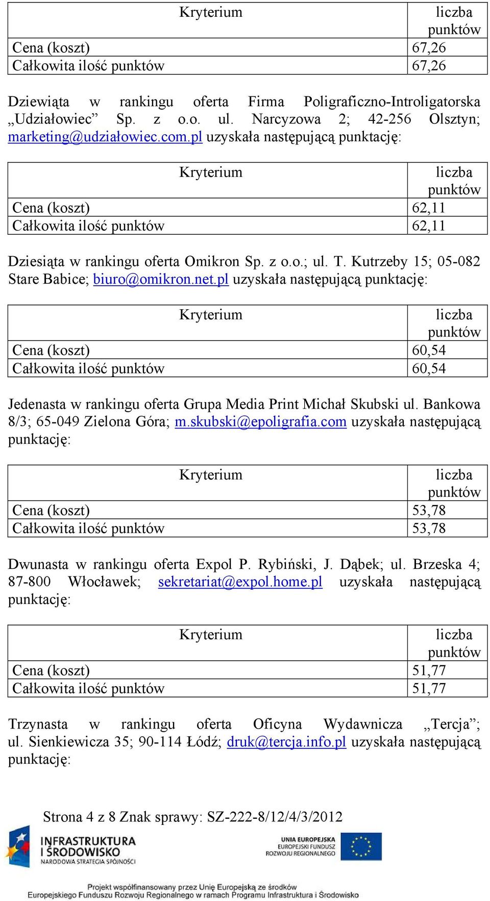 pl uzyskała następującą Cena (koszt) 60,54 Całkowita ilość 60,54 Jedenasta w rankingu oferta Grupa Media Print Michał Skubski ul. Bankowa 8/3; 65-049 Zielona Góra; m.skubski@epoligrafia.