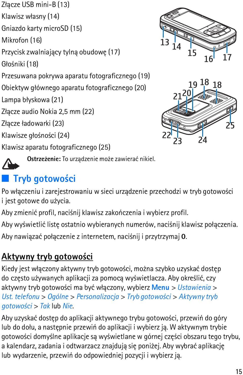 mo e zawieraæ nikiel. Tryb gotowo ci Po w³±czeniu i zarejestrowaniu w sieci urz±dzenie przechodzi w tryb gotowo ci i jest gotowe do u ycia.