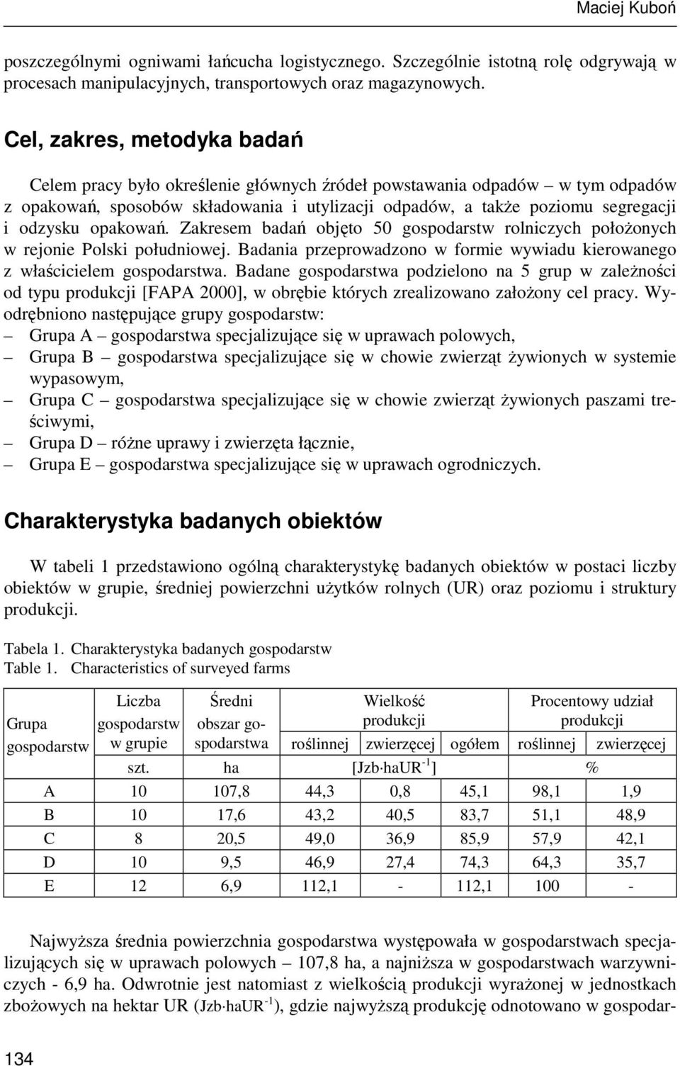 opakowań. Zakresem badań objęto 50 rolniczych połoŝonych w rejonie Polski południowej. Badania przeprowadzono w formie wywiadu kierowanego z właścicielem a.