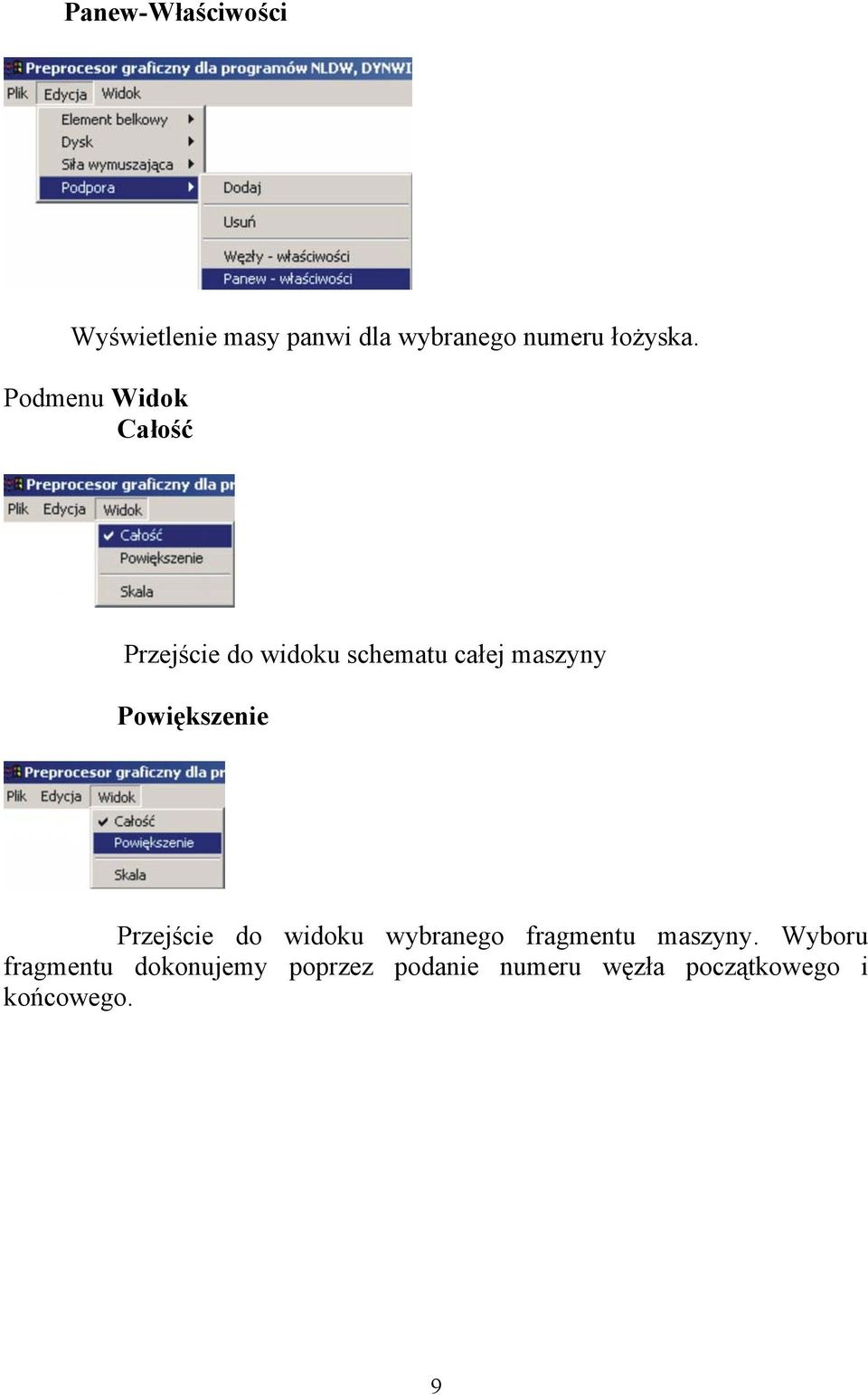 Powiększenie Przejście do widoku wybranego fragmentu maszyny.