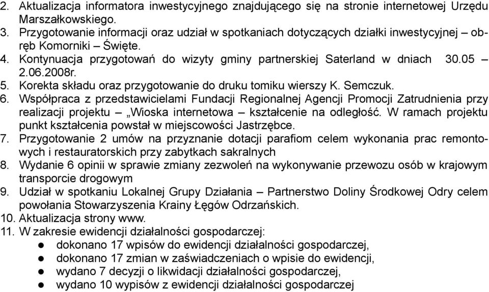 2008r. 5. Korekta składu oraz przygotowanie do druku tomiku wierszy K. Semczuk. 6.