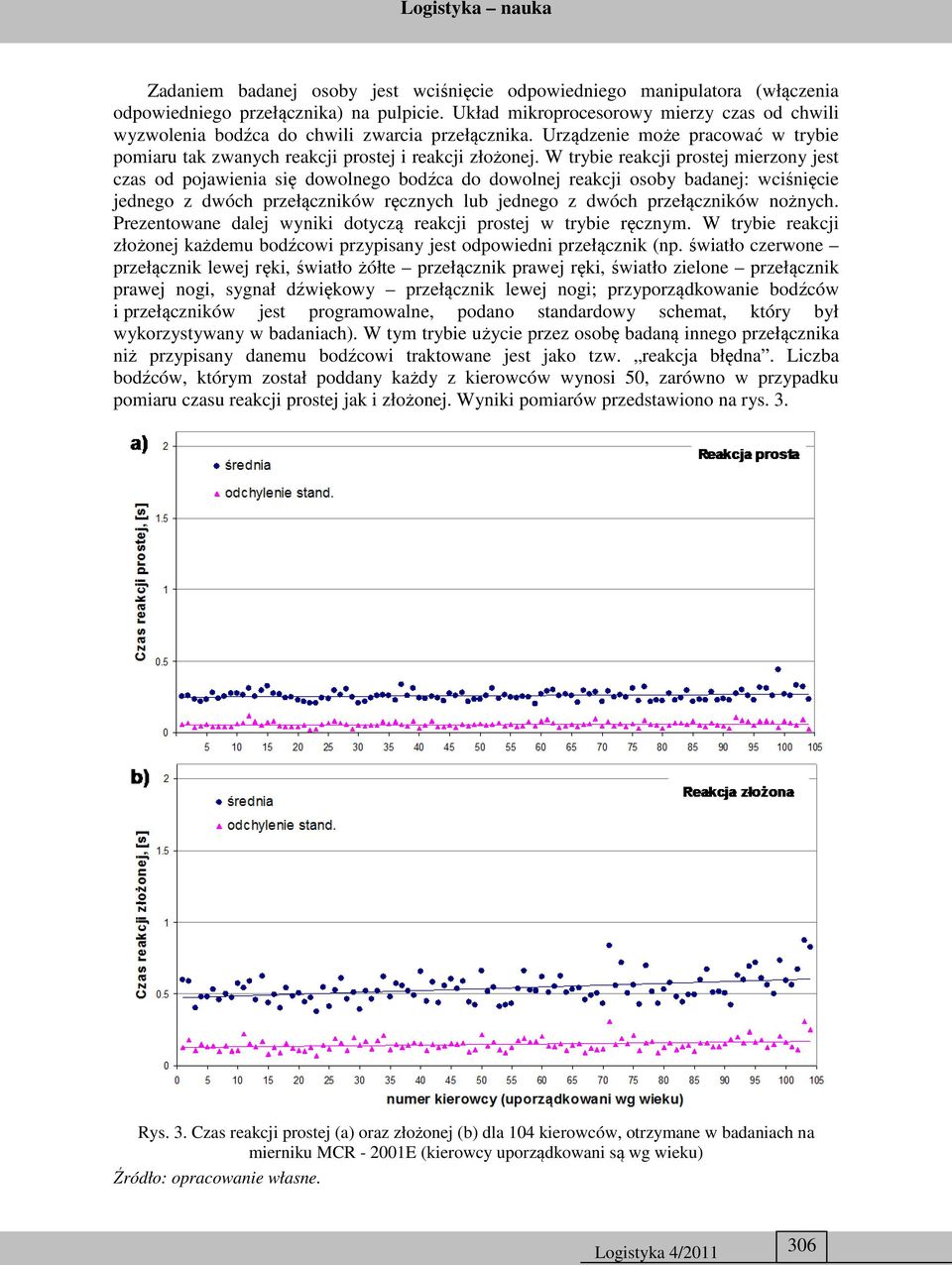 W trybie reakcji prostej mierzony jest czas od pojawienia się dowolnego bodźca do dowolnej reakcji osoby badanej: wciśnięcie jednego z dwóch przełączników ręcznych lub jednego z dwóch przełączników