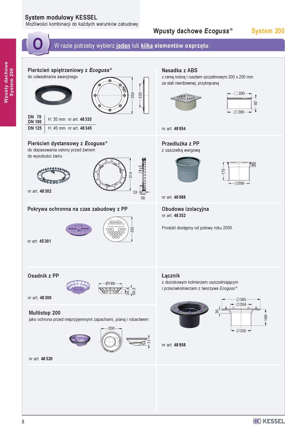 48 335 125 H: 45 mm nr art. 48 345 nr art. 48 954 2 Pierścień dystansowy z Ecoguss do dopasowania osłony przed żwirem do wysokości żwiru Przedłużka z PP z uszczelką wargową 314 175 46 2 nr art.
