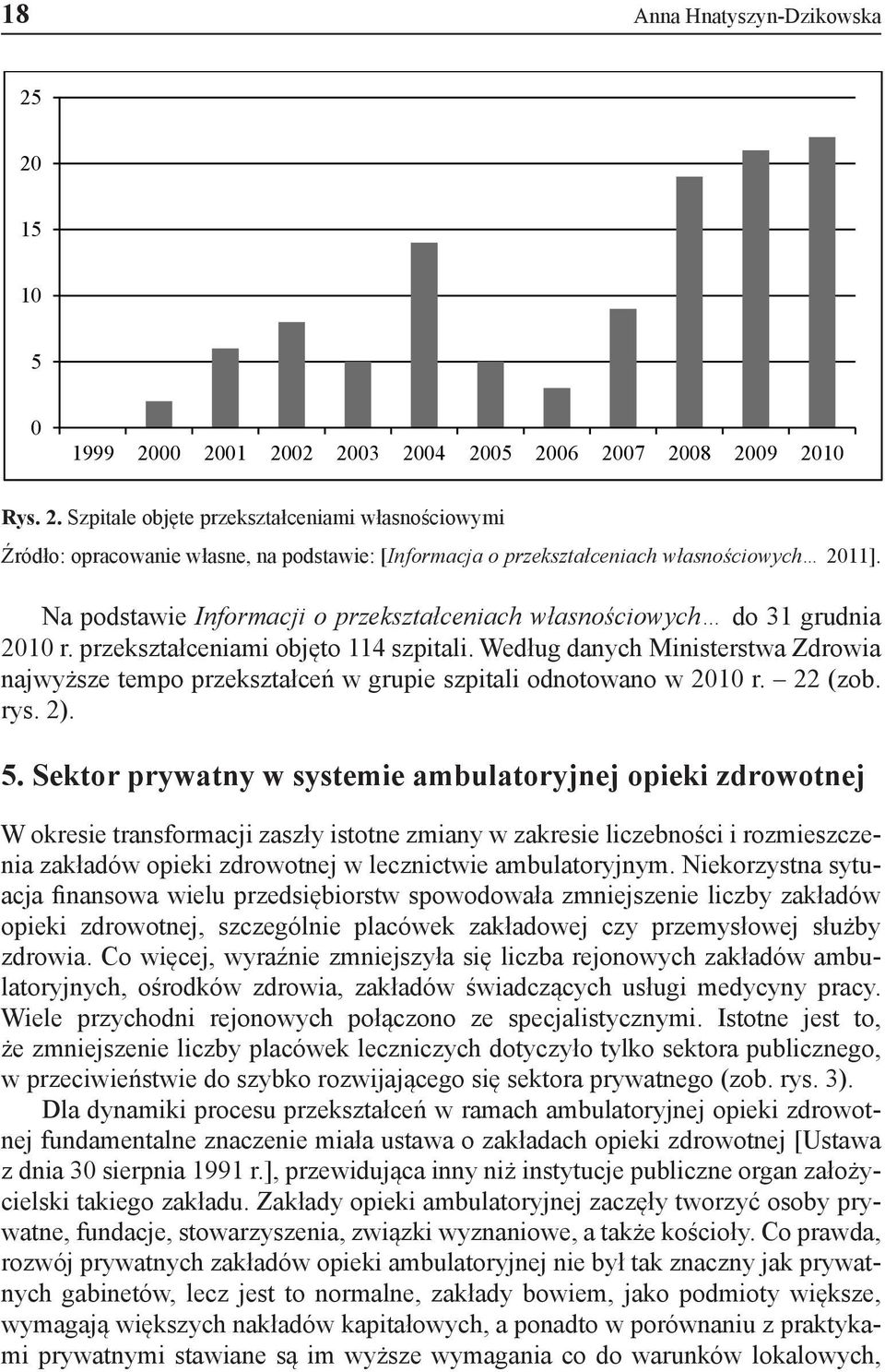 Według danych Ministerstwa Zdrowia najwyższe tempo przekształceń w grupie szpitali odnotowano w 2010 r. 22 (zob. rys. 2). 5.