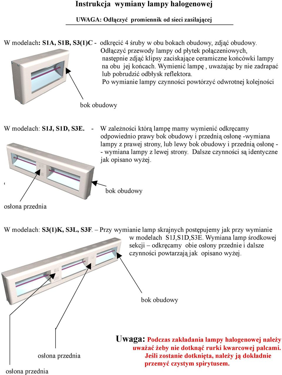 P wymianie lampy czynnści pwtórzyć dwrtnej klejnści bk budwy W mdelach: S1J, S1D, S3E.