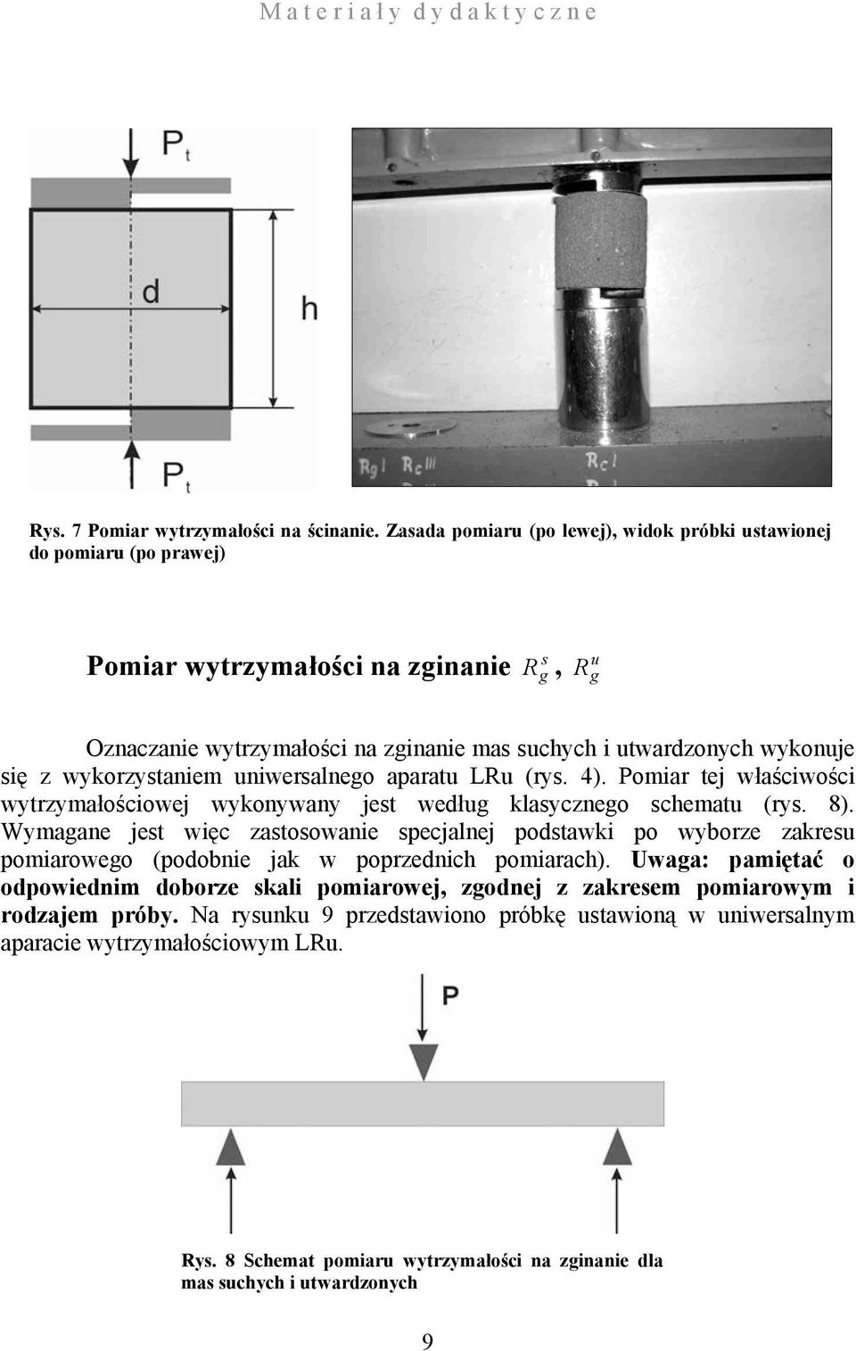 się z ykorzystaniem uniersalnego aparatu LRu (rys. 4). Pomiar tej łaściości ytrzymałościoej ykonyany jest edług klasycznego schematu (rys. 8).