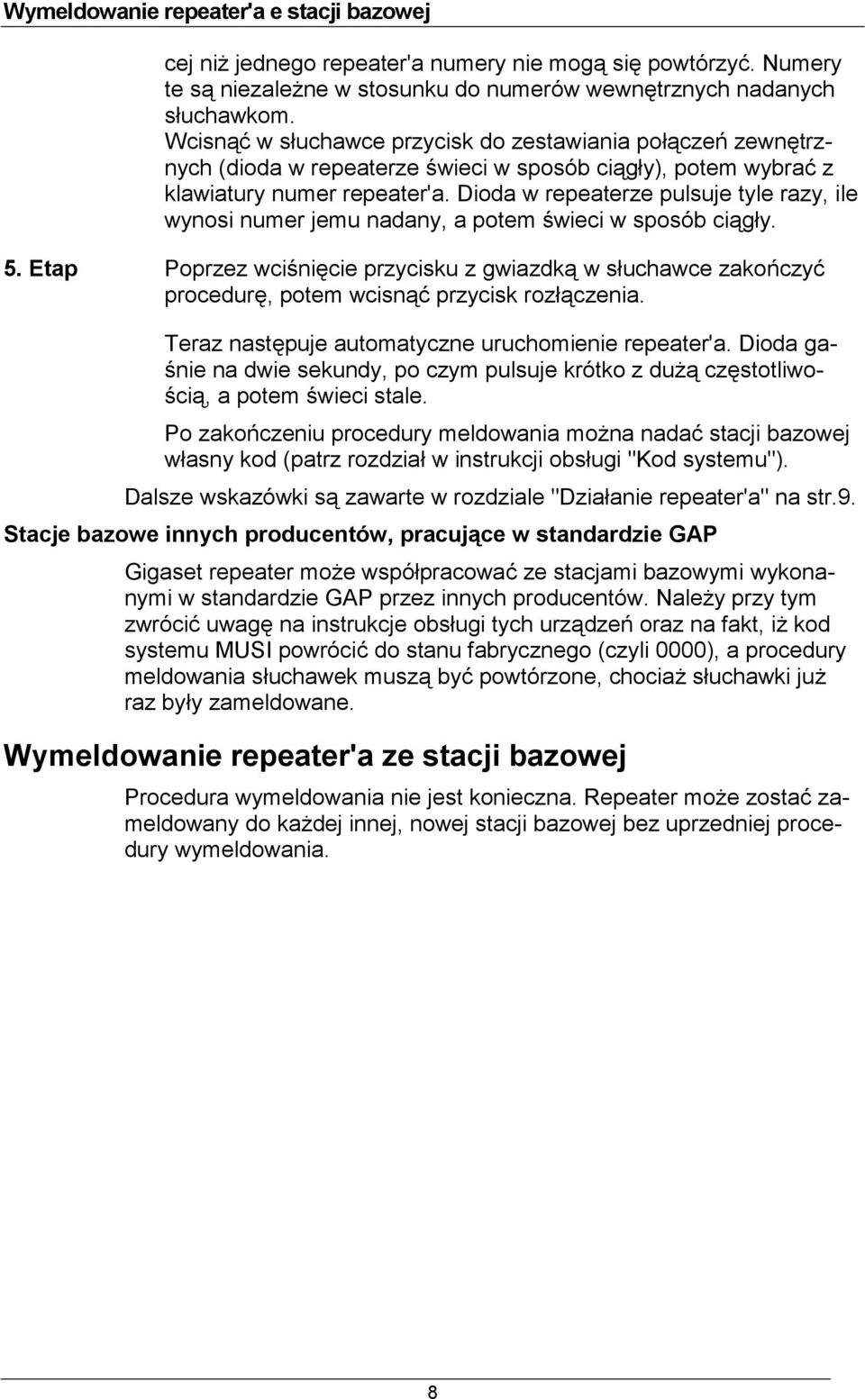 Dioda w repeaterze pulsuje tyle razy, ile wynosi numer jemu nadany, a potem /wieci w sposób cig'y. 5.