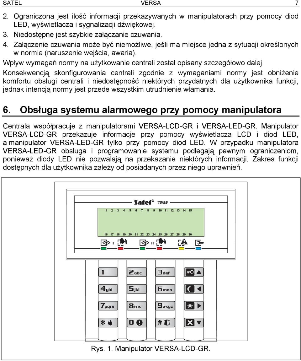 Wpływ wymagań normy na użytkowanie centrali został opisany szczegółowo dalej.