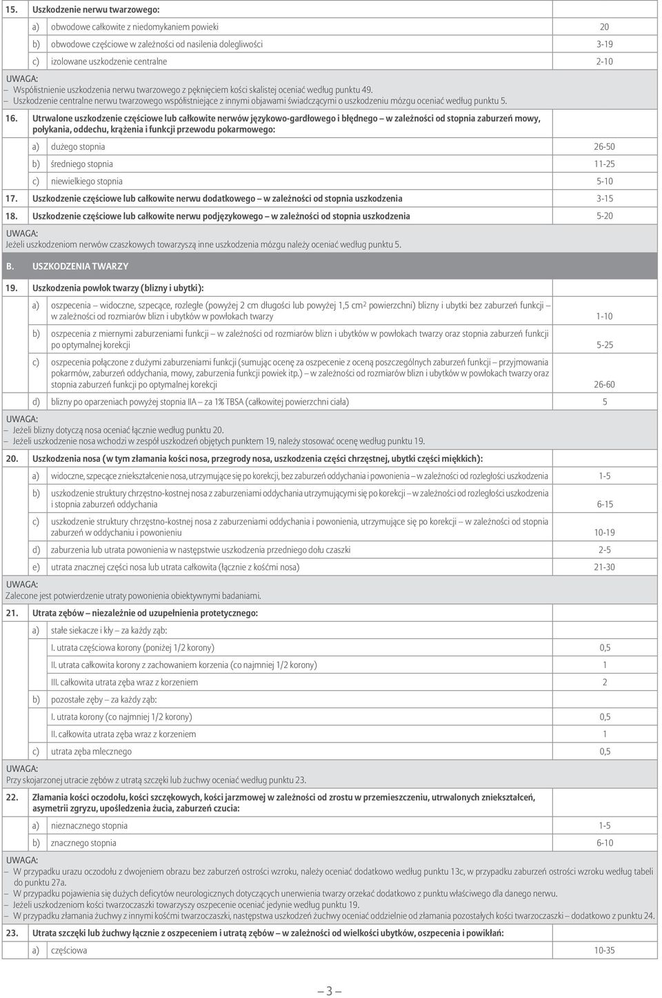 Uszkodzenie centralne nerwu twarzowego współistniejące z innymi objawami świadczącymi o uszkodzeniu mózgu oceniać według punktu 5. 16.