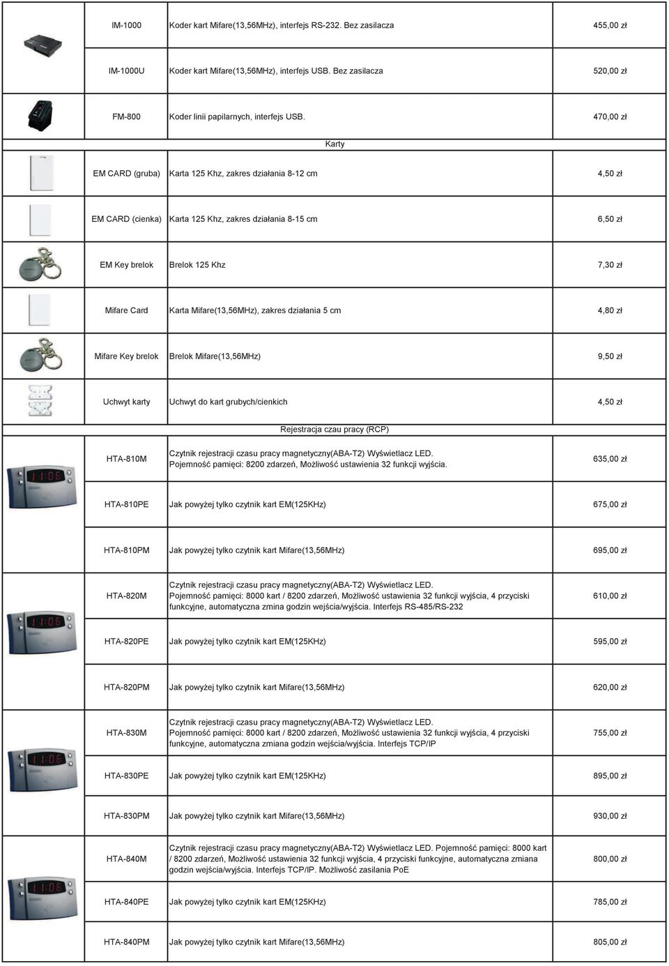 470,00 zł Karty EM CARD (gruba) Karta 125 Khz, zakres działania 8-12 cm 4,50 zł EM CARD (cienka) Karta 125 Khz, zakres działania 8-15 cm 6,50 zł EM Key brelok Brelok 125 Khz 7,30 zł Mifare Card Karta