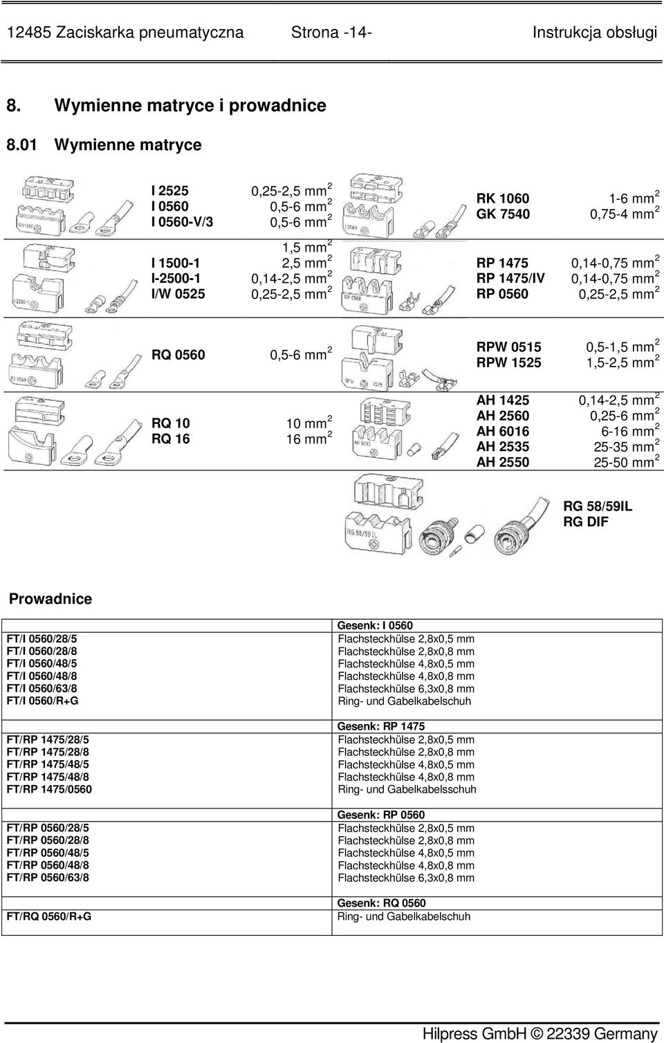 1-6 mm 2 0,75-4 mm 2 0,14-0,75 mm 2 0,14-0,75 mm 2 0,25-2,5 mm 2 2 RPW 0515 RQ 0560 0,5-6 mm RPW 1525 0,5-1,5 mm 2 1,5-2,5 mm 2 RQ 10 RQ 16 10 mm 2 16 mm 2 AH 1425 AH 2560 AH 6016 AH 2535 AH 2550