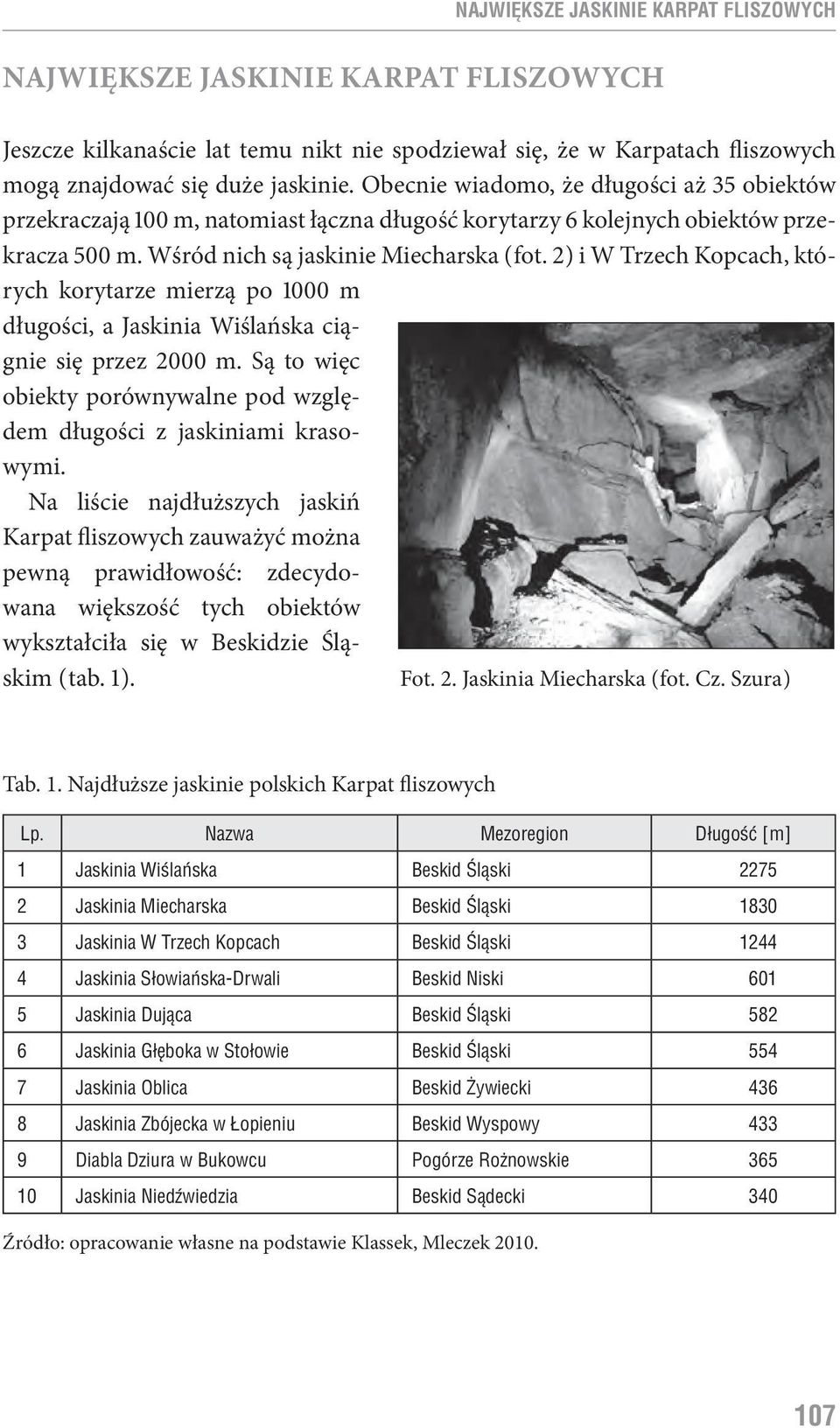 2 ) i W Trzech Kopcach, których korytarze mierzą po 1000 m długości, a Jaskinia Wiślańska ciągnie się przez 2000 m. Są to więc obiekty porównywalne pod względem długości z jaskiniami krasowymi.