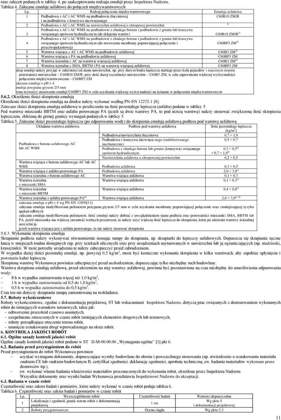 asfaltowej o chropawej powierzchni 1) 3 Podbudowa z AC i AC WMS na podbudowie z chudego betonu i podbudowie z gruntu lub kruszywa związanego spoiwem hydraulicznym (do sklejenia warstw) C60B10 ZM/R 2)