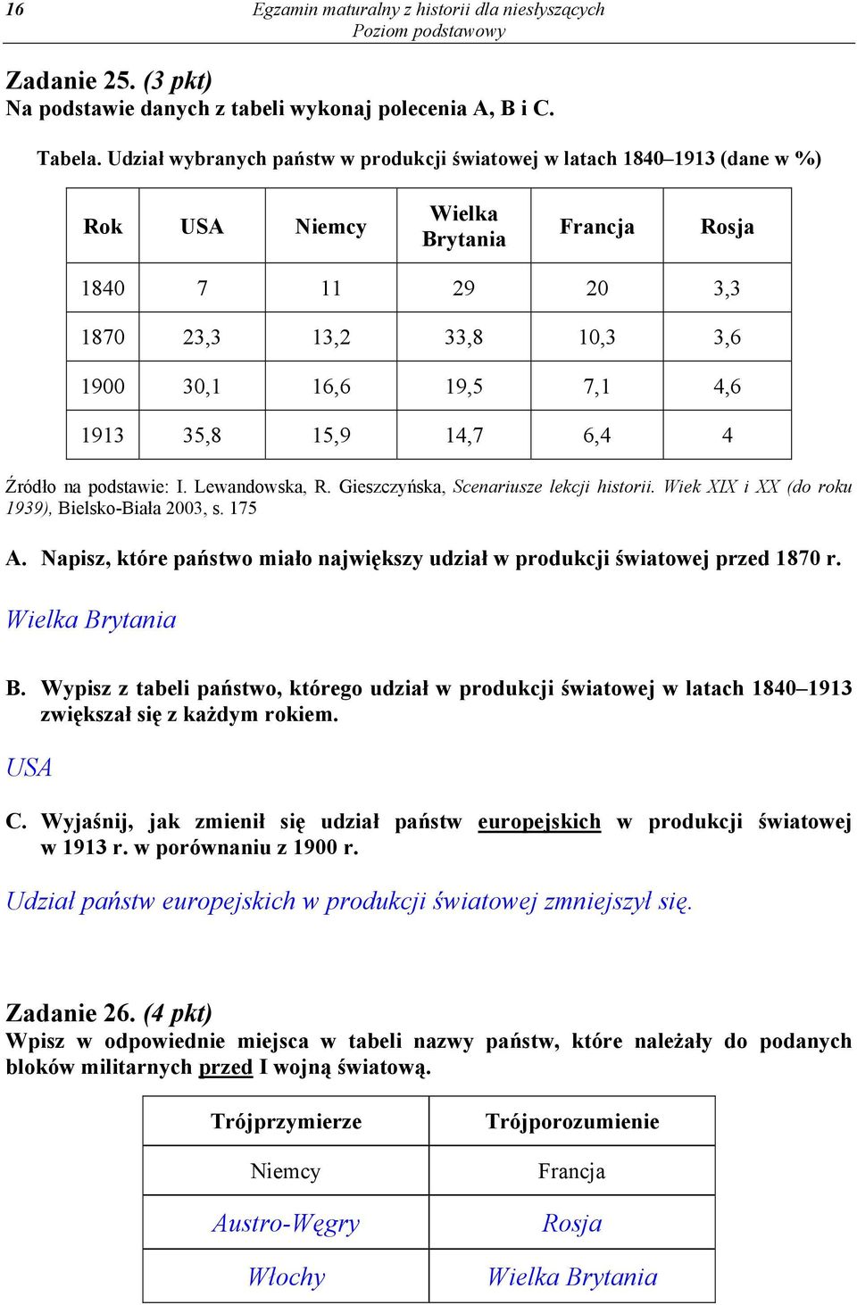 1913 35,8 15,9 14,7 6,4 4 Źródło na podstawie: I. Lewandowska, R. Gieszczyńska, Scenariusze lekcji historii. Wiek XIX i XX (do roku 1939), Bielsko-Biała 2003, s. 175 A.