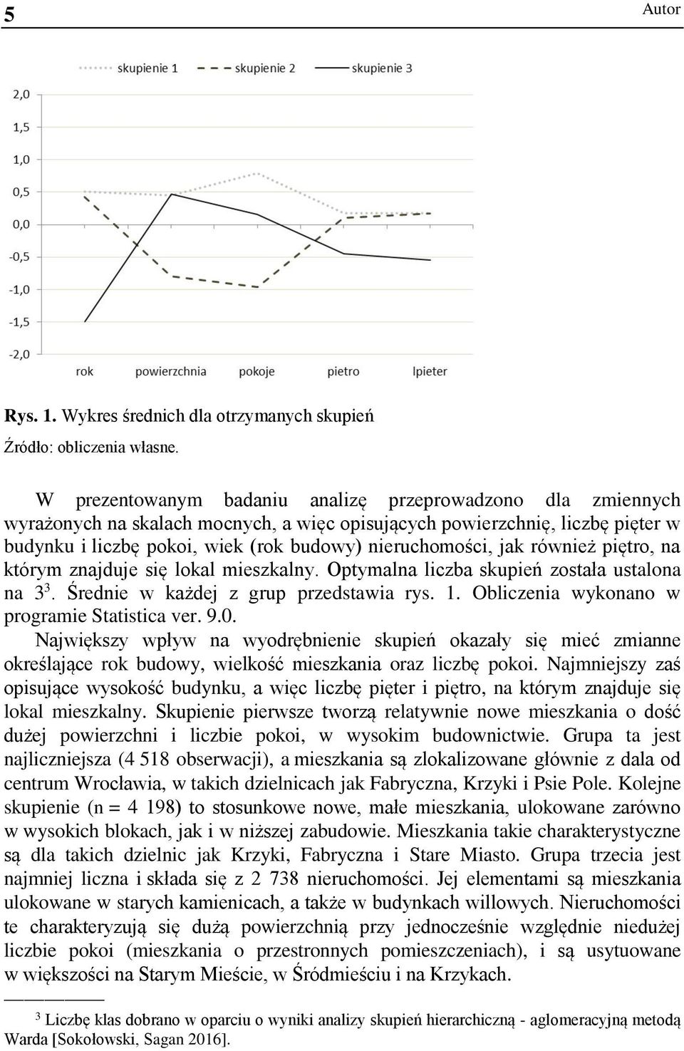 jak również piętro, na którym znajduje się lokal mieszkalny. Optymalna liczba skupień została ustalona na 3 3. Średnie w każdej z grup przedstawia rys. 1.