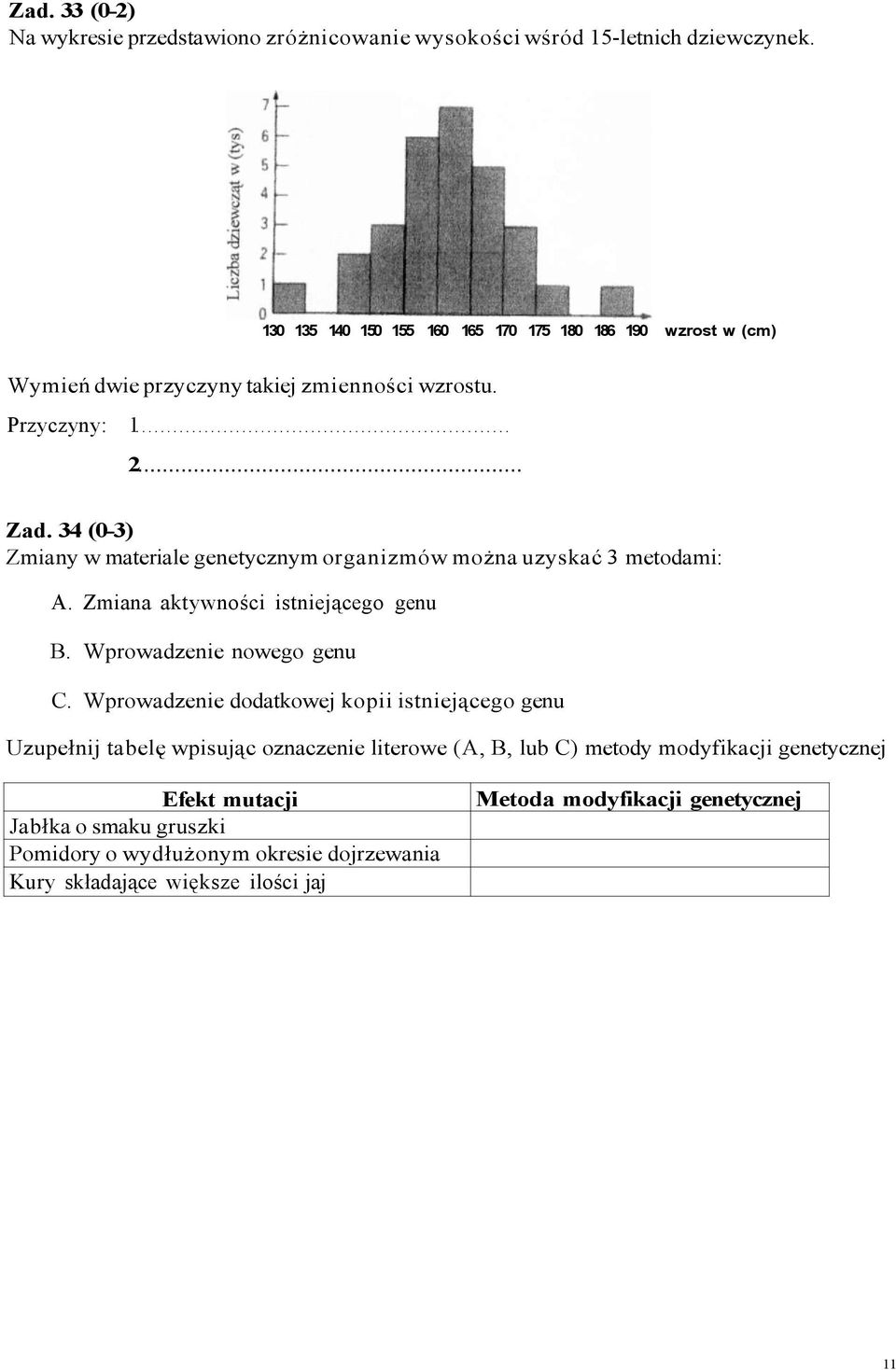 34 (0-3) Zmiany w materiale genetycznym organizmów można uzyskać 3 metodami: A. Zmiana aktywności istniejącego genu B. Wprowadzenie nowego genu C.