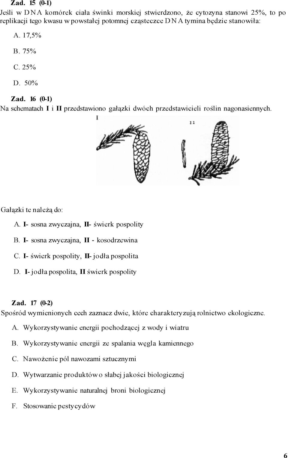 I- sosna zwyczajna, II - kosodrzewina C. I- świerk pospolity, II- jodła pospolita D. I- jodła pospolita, II świerk pospolity Zad.