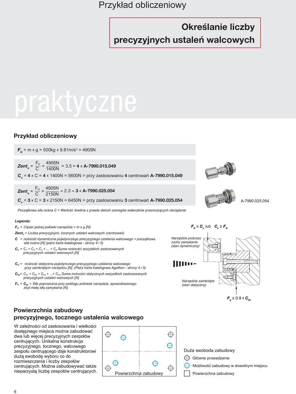 25.54 Początkowa siła nośna C = Wartość średnia z prawie dwóch szeregów wałeczków przenoszących obciążenie Legenda: FG Cn lub Cn FG FG = Ciężar jednej połówki narzędzia = m x g [N] Zentn = Liczba