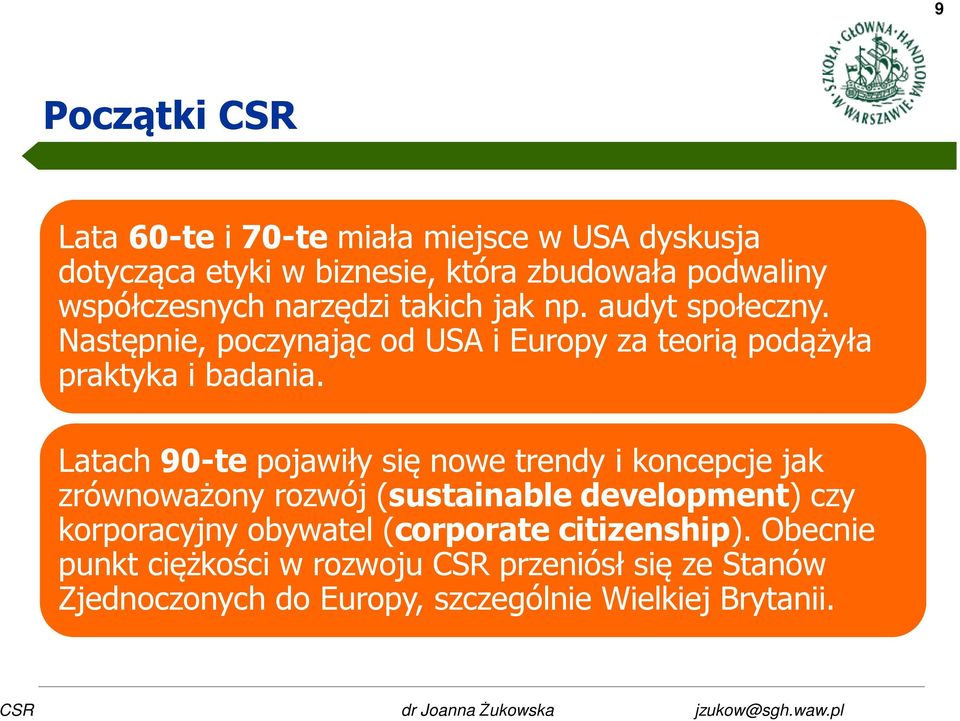 Następnie, poczynając od USA i Europy za teorią podążyła praktyka i badania.