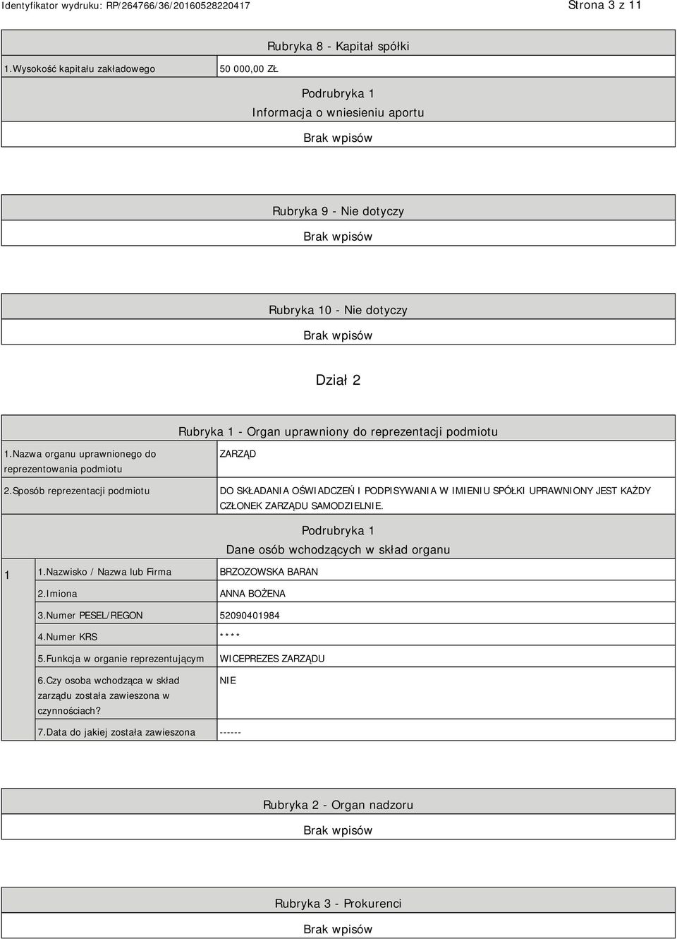 1.Nazwa organu uprawnionego do reprezentowania podmiotu 2.