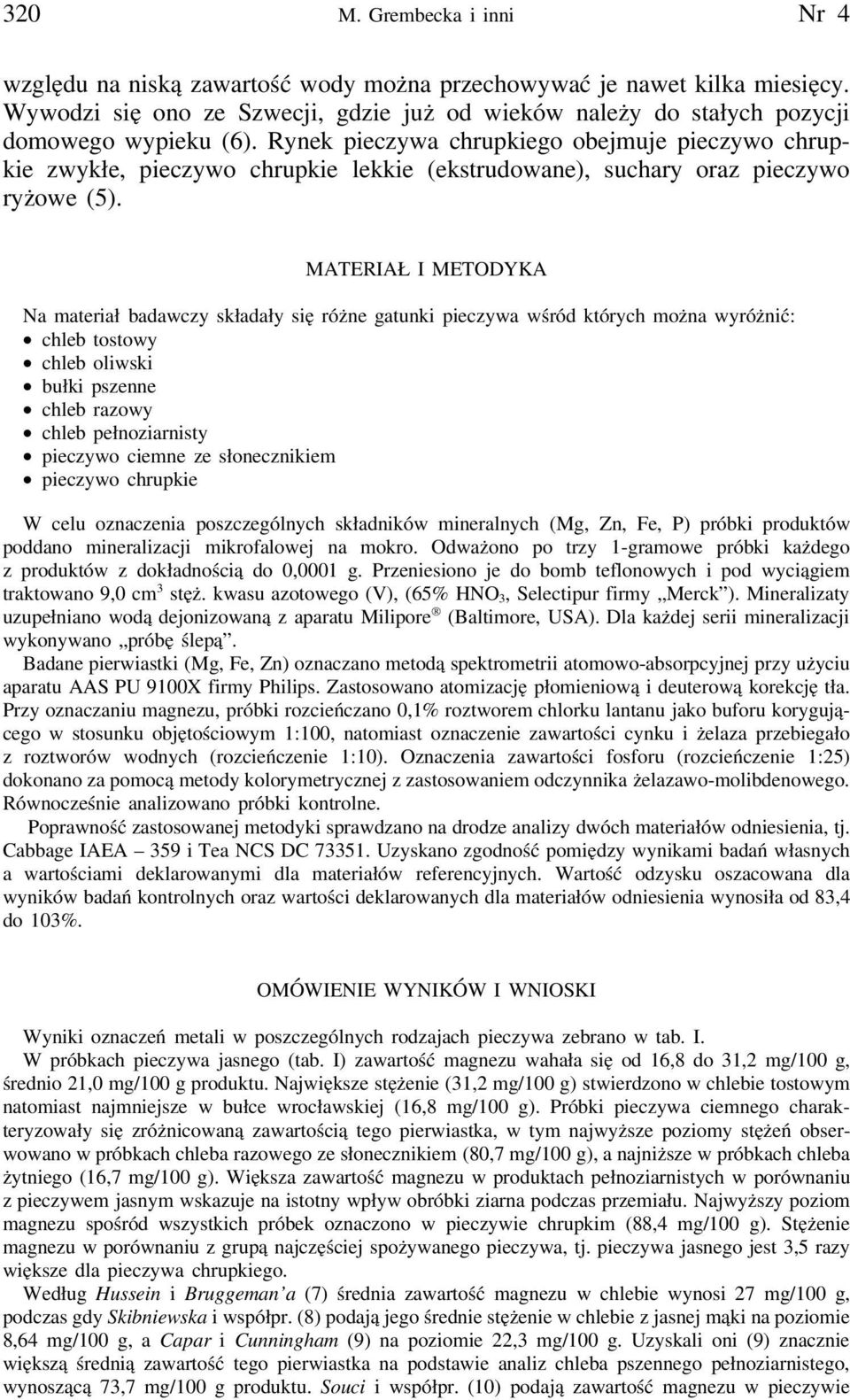 MATERIAŁ I METODYKA Na materiał badawczy składały się różne gatunki pieczywa wśród których można wyróżnić: chleb tostowy chleb oliwski bułki pszenne chleb razowy chleb pełnoziarnisty pieczywo ciemne