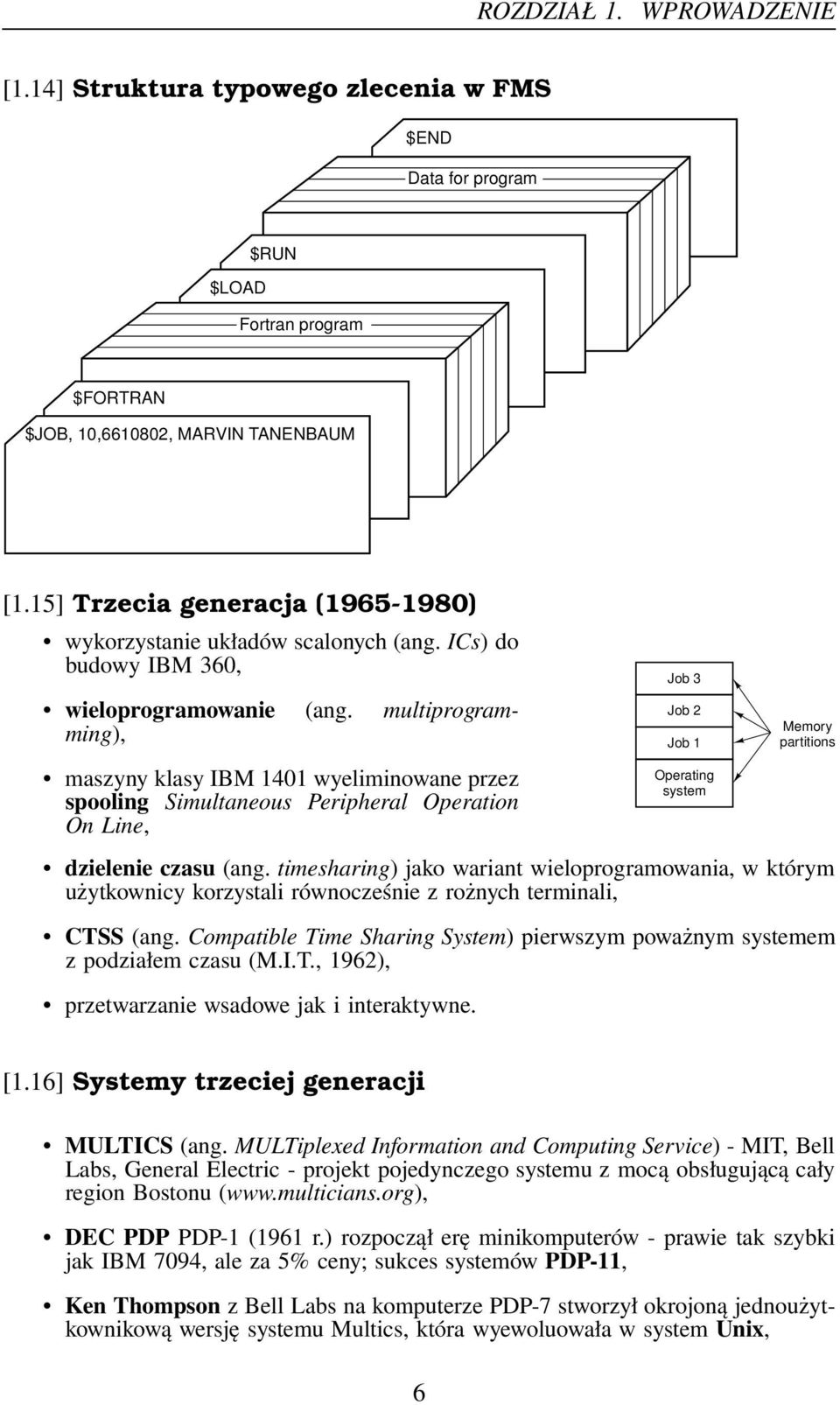 multiprogramming), maszyny klasy IBM 4 wyeliminowane przez spooling Simultaneous Peripheral Operation On Line, Job 3 Job 2 Job Operating system Memory partitions dzielenie czasu (ang.