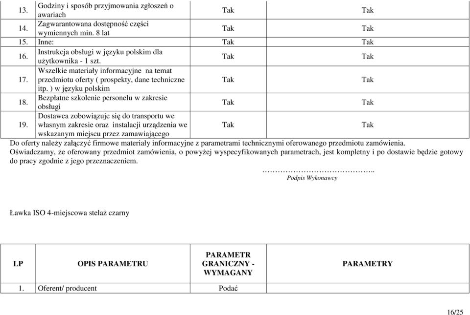 Bezpłatne szkolenie personelu w zakresie obsługi 19.