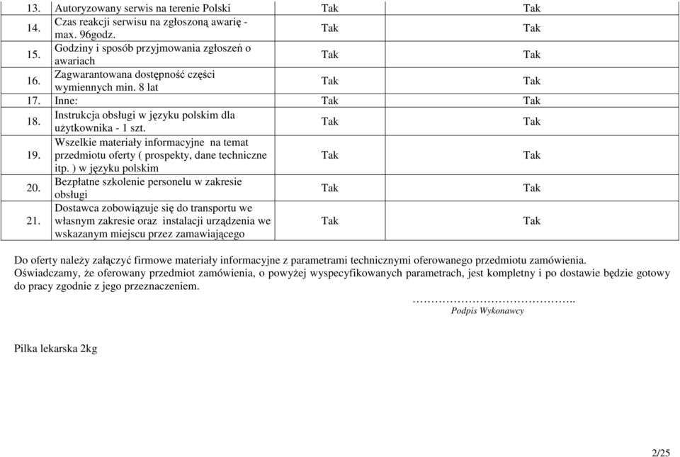 ) w języku polskim 20. Bezpłatne szkolenie personelu w zakresie obsługi 21.