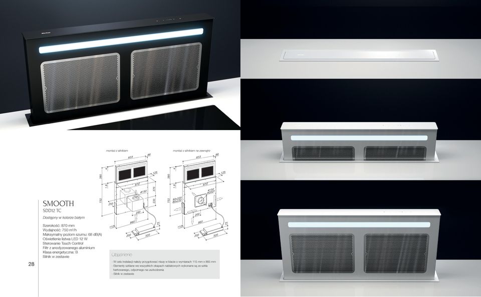 Silnik w zestawie 28 Objaǋnienie - W celu instalacji naleǐy przygotowaǅ niszǉ w blacie o wymiarach 115 mm x 865 mm -