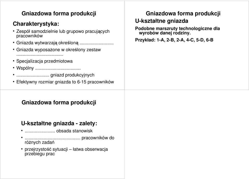 Przykład: 1-A, 2-B, 2-A, 4-C, 5-D, 6-B Gniazda wyposaŝone w określony zestaw... Specjalizacja przedmiotowa Wspólny.