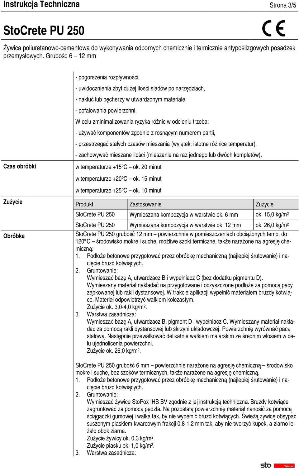 zachowywać mieszane ilości (mieszanie na raz jednego lub dwóch kompletów). Czas obróbki w temperaturze +15 o C ok. 20 minut w temperaturze +20 o C ok. 15 minut w temperaturze +25 o C ok.