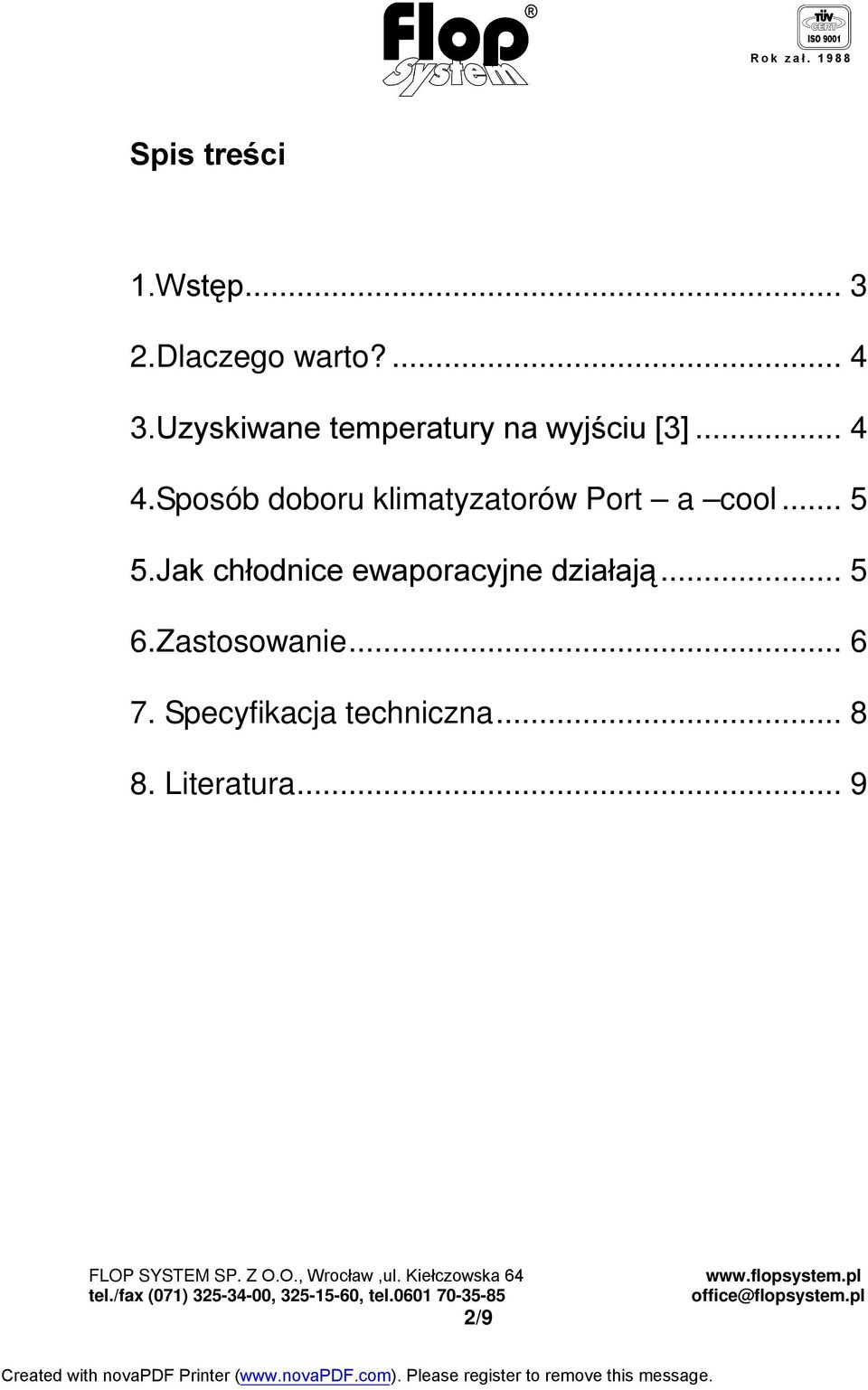 Sposób doboru klimatyzatorów Port a cool... 5 5.