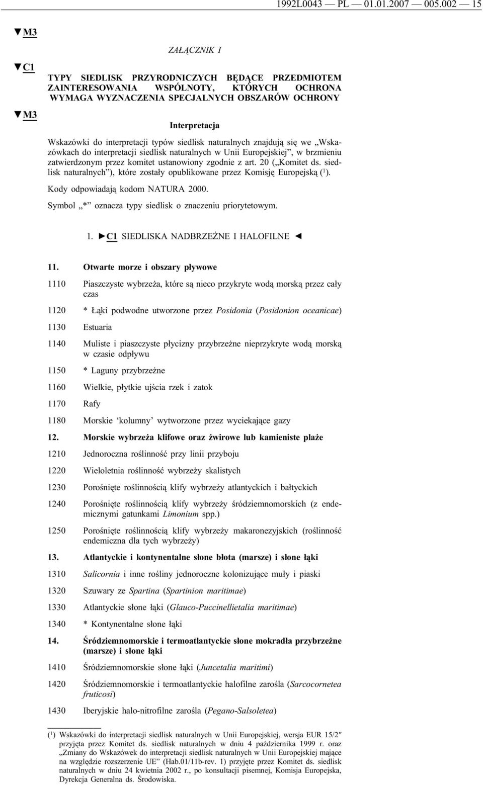 interpretacji typów siedlisk naturalnych znajdują się we Wskazówkach do interpretacji siedlisk naturalnych w Unii Europejskiej, w brzmieniu zatwierdzonym przez komitet ustanowiony zgodnie z art.