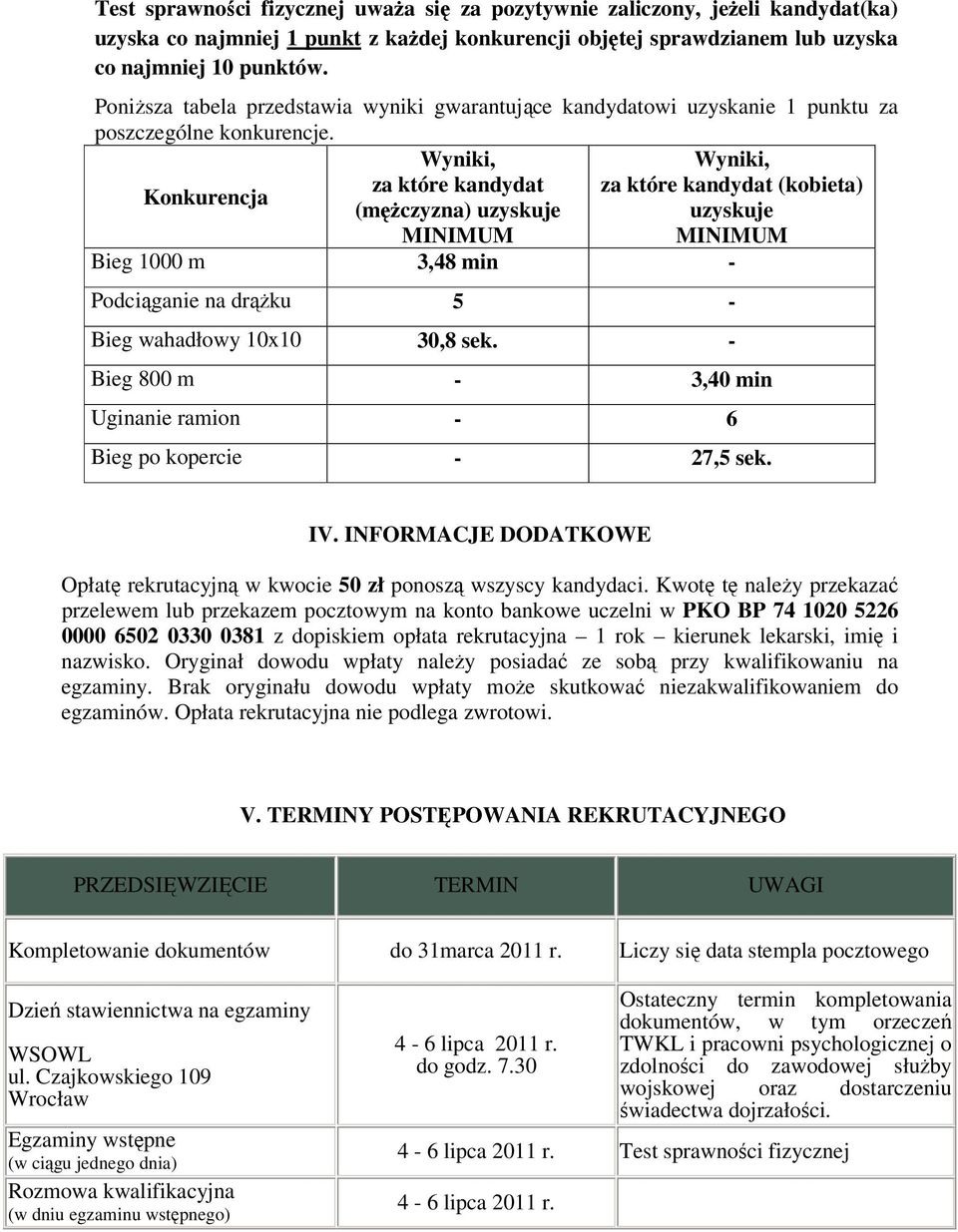 Wyniki, Wyniki, Konkurencja za które kandydat za które kandydat (kobieta) (męŝczyzna) uzyskuje uzyskuje MINIMUM MINIMUM Bieg 1000 m 3,48 min - Podciąganie na drąŝku 5 - Bieg wahadłowy 10x10 30,8 sek.