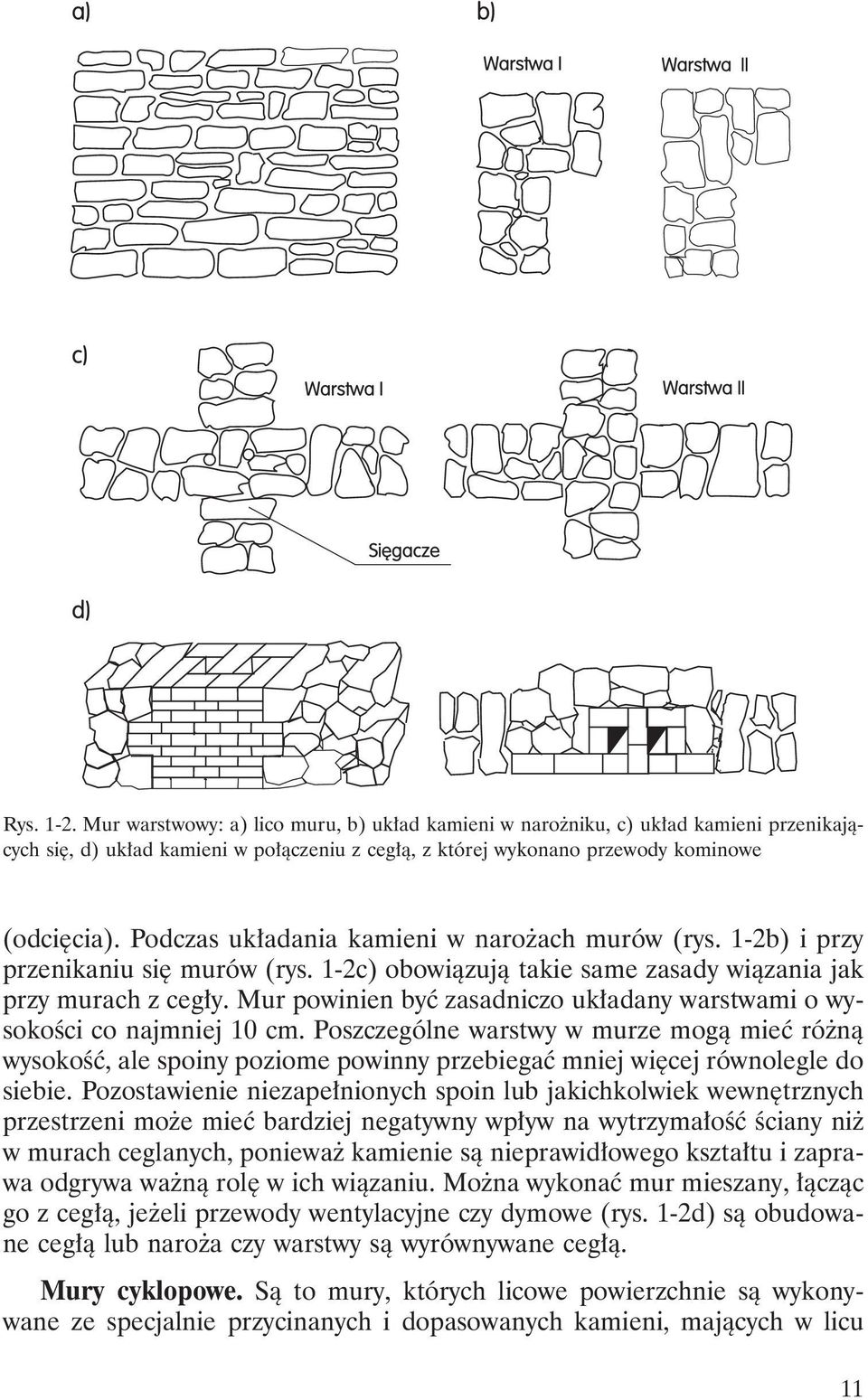 Mur powinien być zasadniczo układany warstwami o wysokości co najmniej 10 cm.