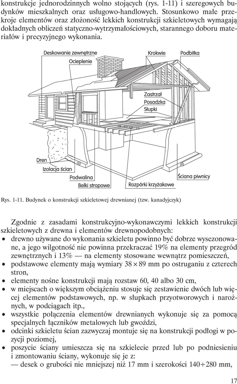 Rys. 1-11. Budynek o konstrukcji szkieletowej drewnianej (tzw.