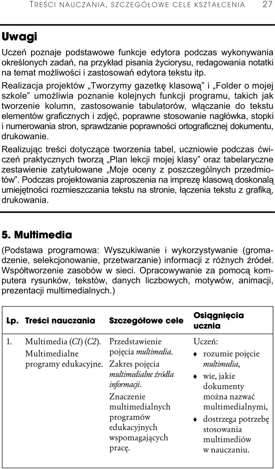 Realizacja projektów Tworzymy gazetkċ klasową i Folder o mojej szkole umoīliwia poznanie kolejnych funkcji programu, takich jak tworzenie kolumn, zastosowanie tabulatorów, wáączanie do tekstu