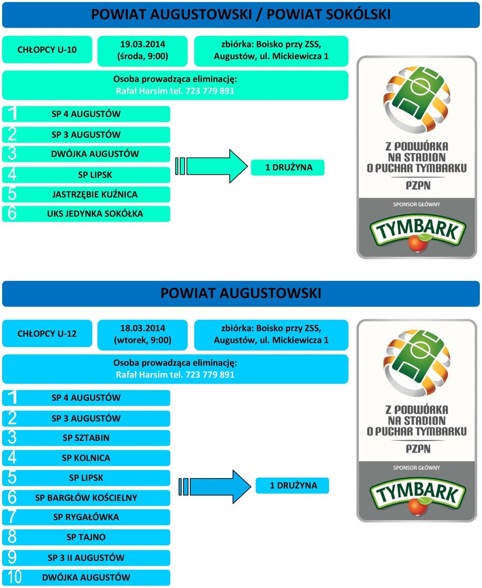 723 779 891 DWÓJKA AUGUSTÓW SP LIPSK JASTRZĘBIE KUŹNICA UKS JEDYNKA SOKÓŁKA POWIAT AUGUSTOWSKI 18.03.