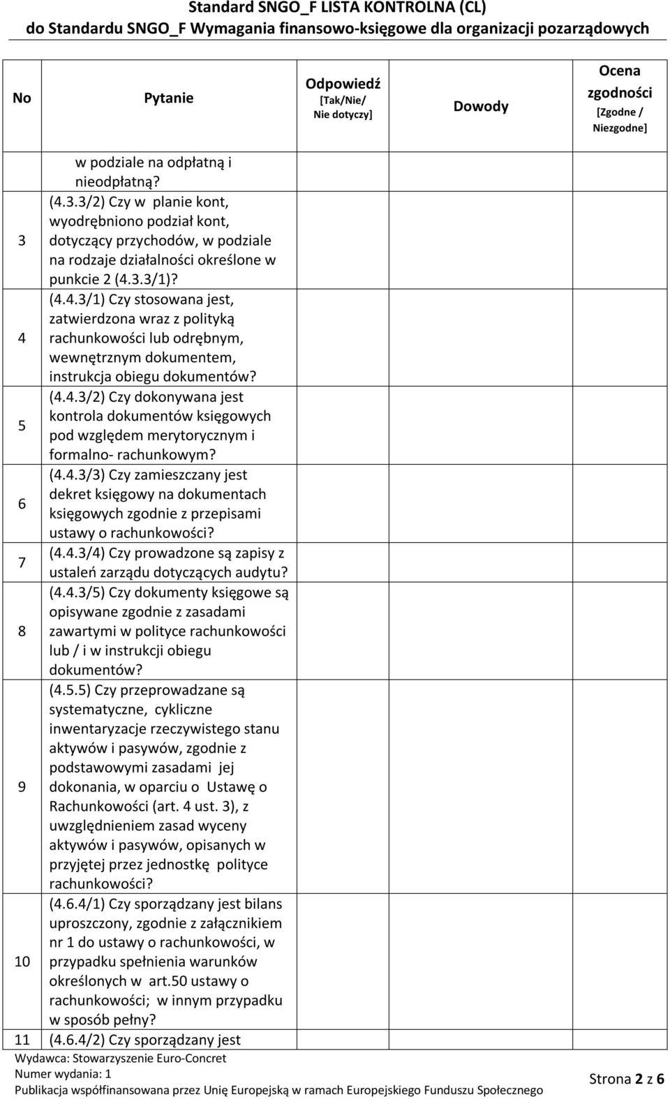 (4.4.3/4) Czy prowadzone są zapisy z 7 ustaleń zarządu dotyczących audytu? (4.4.3/5) Czy dokumenty księgowe są opisywane zgodnie z zasadami 8 zawartymi w polityce rachunkowości lub / i w instrukcji obiegu dokumentów?