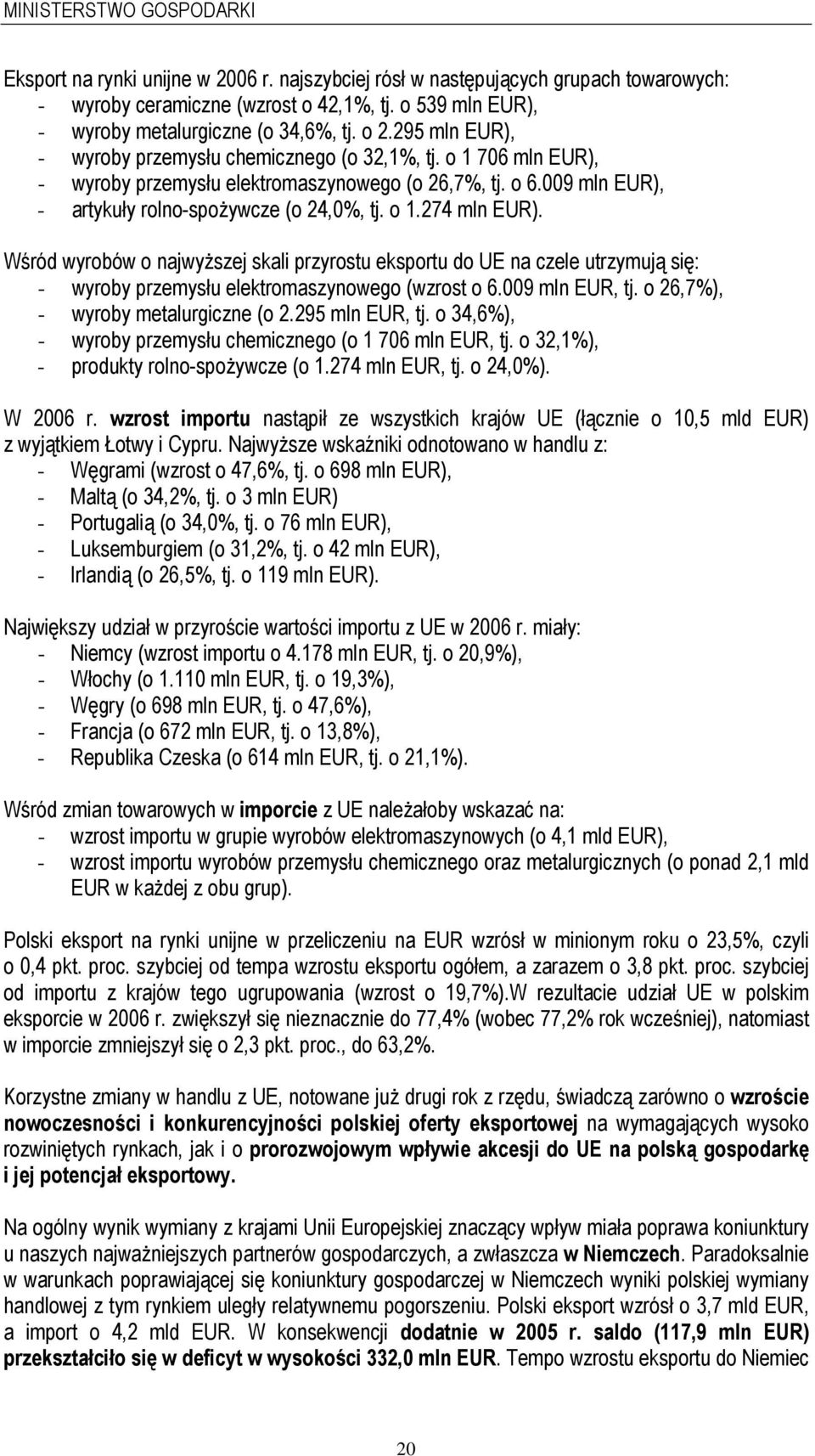 009 mln EUR), - artykuły rolno-spożywcze (o 24,0%, tj. o 1.274 mln EUR).