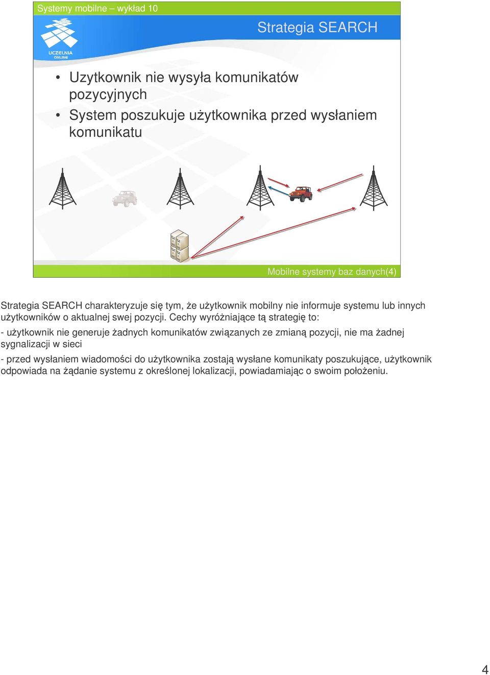 Cechy wyróniajce t strategi to: - uytkownik nie generuje adnych komunikatów zwizanych ze zmian pozycji, nie ma adnej sygnalizacji w sieci - przed