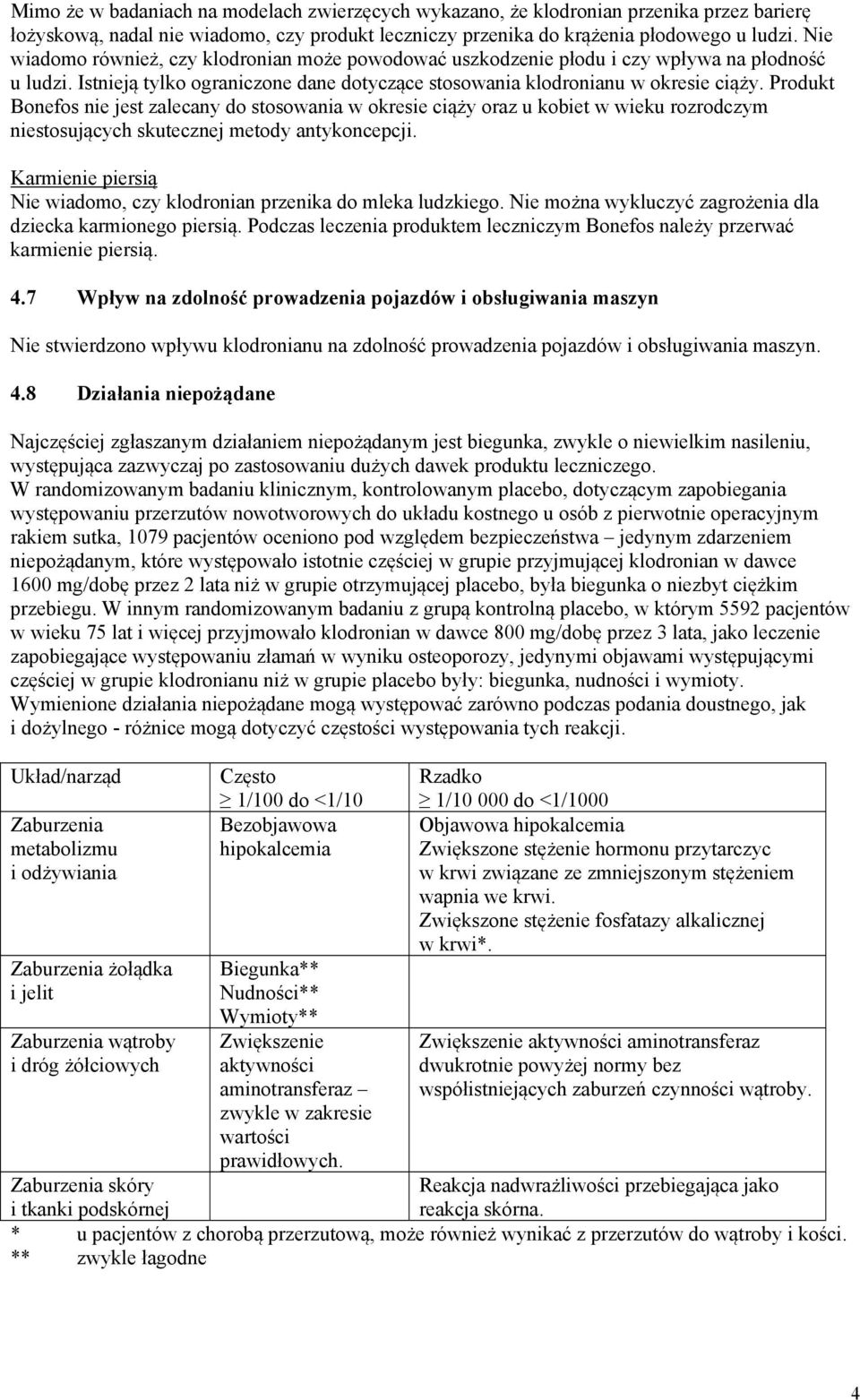 Produkt Bonefos nie jest zalecany do stosowania w okresie ciąży oraz u kobiet w wieku rozrodczym niestosujących skutecznej metody antykoncepcji.