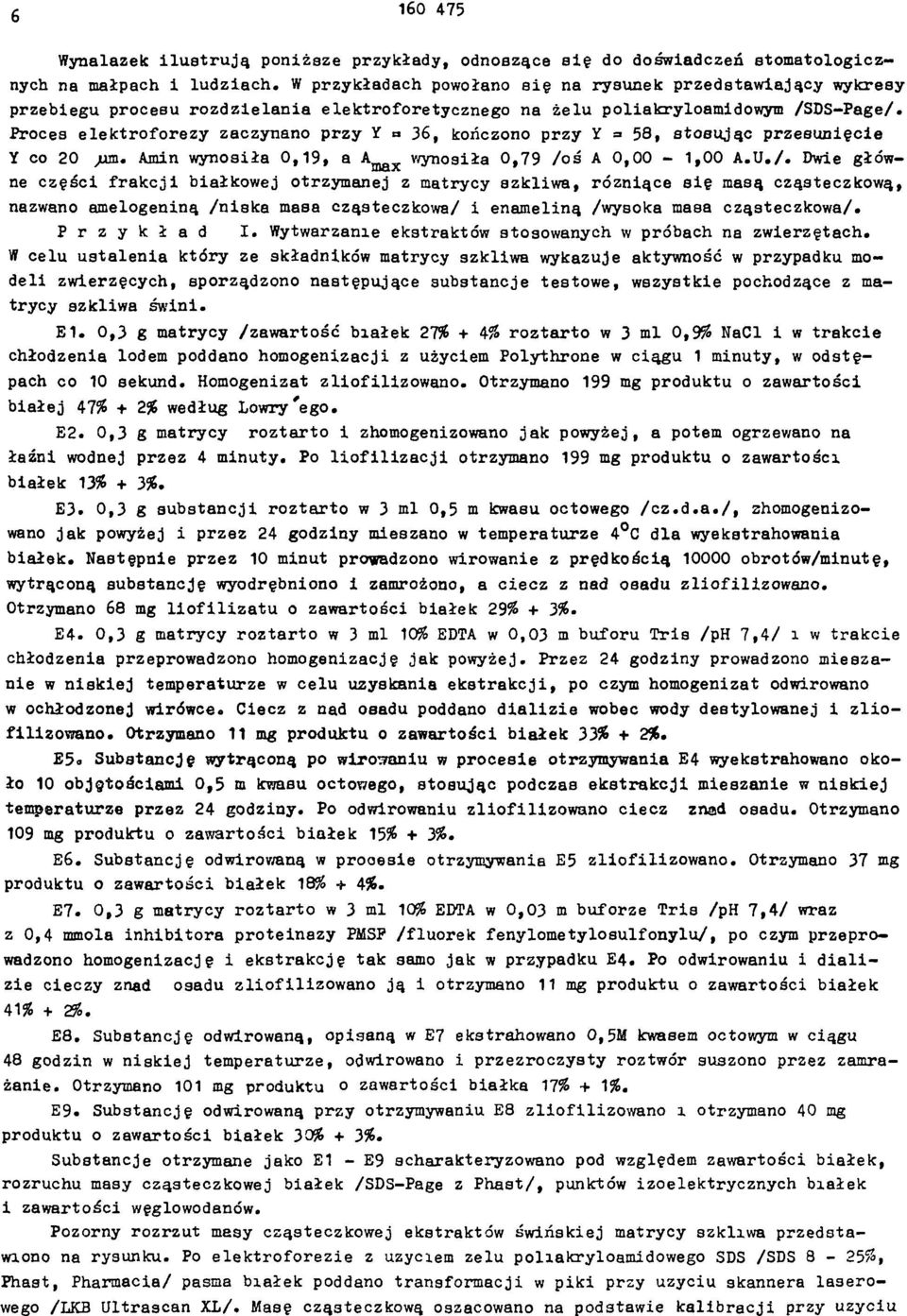Proces elektroforezy zaczynano przy Y = 36, kończono przy Y = 58, stosując przesunięcie Y co 20 μm. Amin wynosiła 0,19, a Αmax wynosiła 0,79 /o