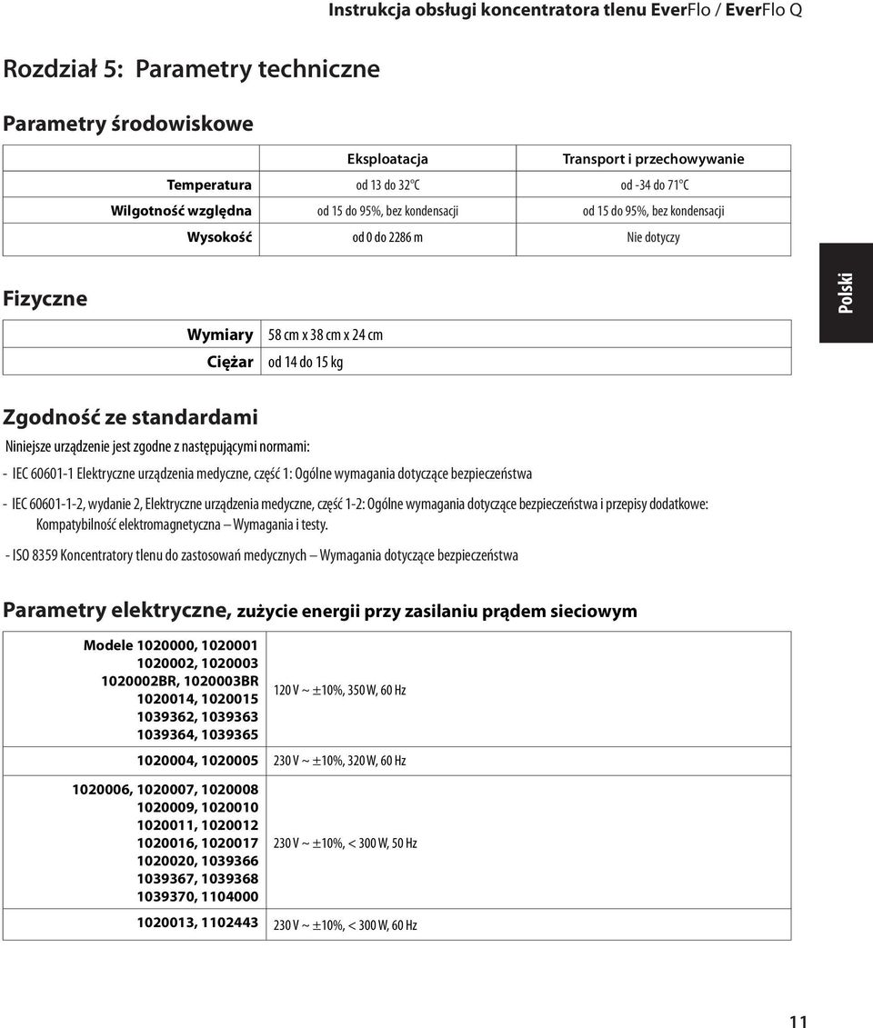 standardami Niniejsze urządzenie jest zgodne z następującymi normami: - IEC 60601-1 Elektryczne urządzenia medyczne, część 1: Ogólne wymagania dotyczące bezpieczeństwa - IEC 60601-1-2, wydanie 2,