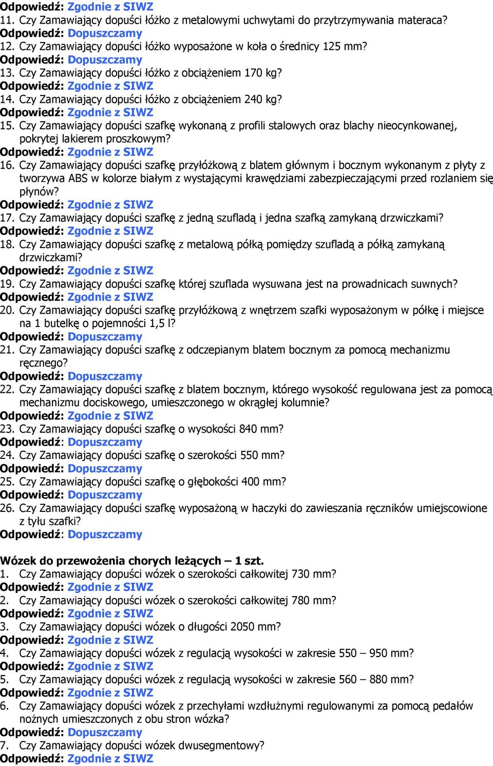 Czy Zamawiający dopuści szafkę wykonaną z profili stalowych oraz blachy nieocynkowanej, pokrytej lakierem proszkowym? 16.