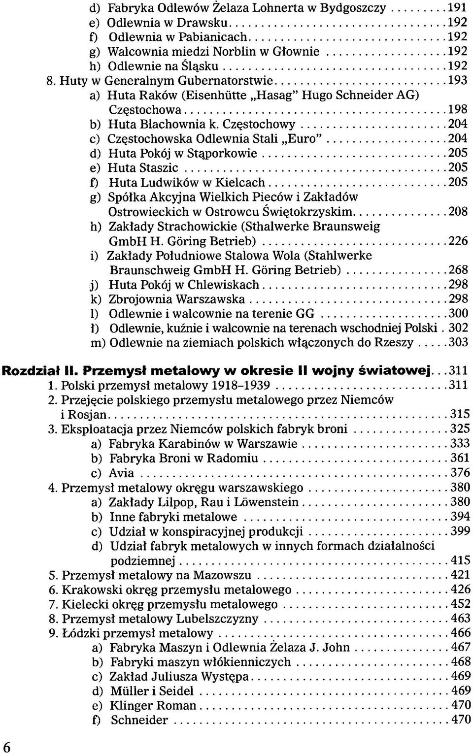Częstochowy 204 c) Częstochowska Odlewnia Stali Euro" 204 d) Huta Pokój w Stąporkowie 205 e) Huta Staszic 205 f) Huta Ludwików w Kielcach 205 g) Spółka Akcyjna Wielkich Pieców i Zakładów