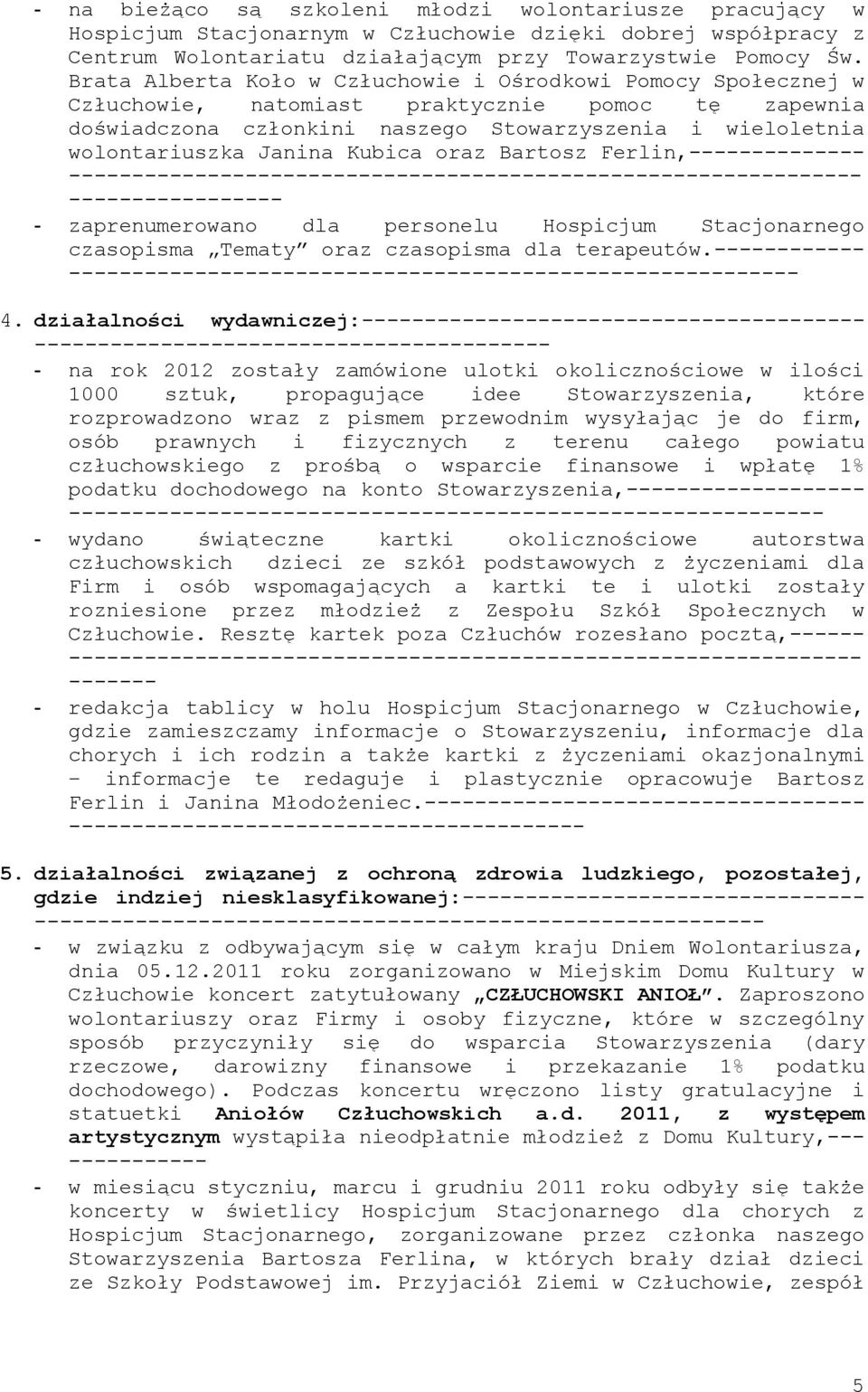 Kubica oraz Bartosz Ferlin,-------------- ----------------- - zaprenumerowano dla personelu Hospicjum Stacjonarnego czasopisma Tematy oraz czasopisma dla terapeutów.------------ ------------------ 4.